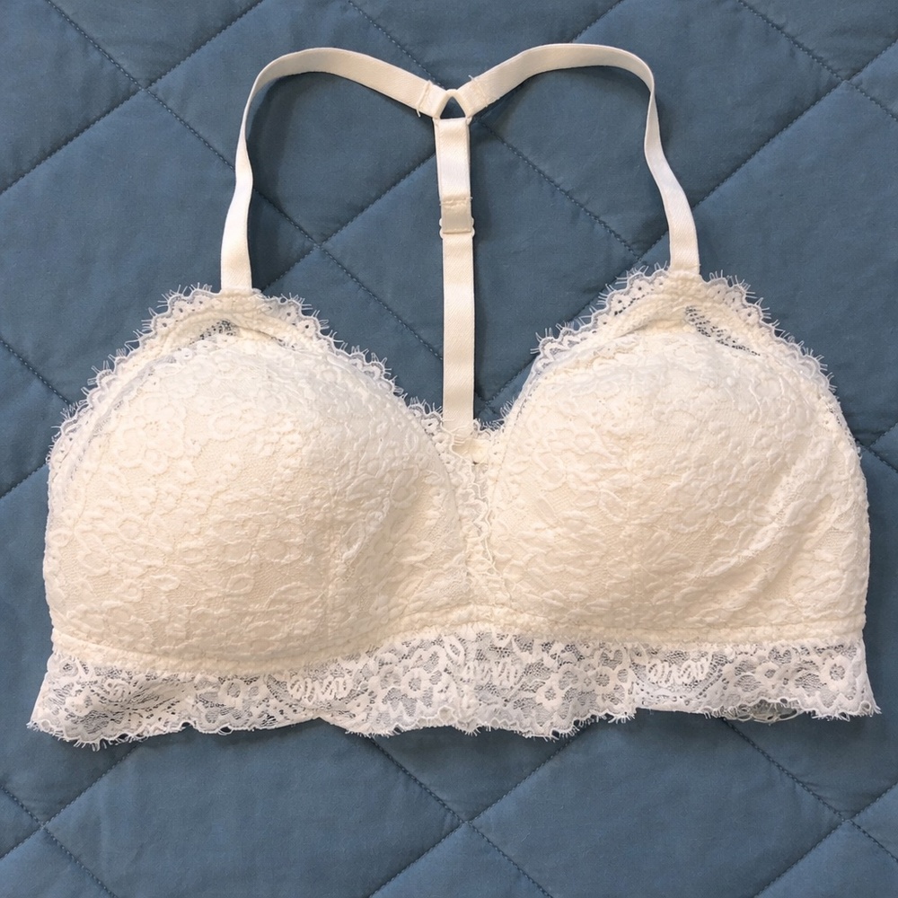 Women’s White Eyelash Lace Padded Bralette | Aerie | Size Medium D | NWT